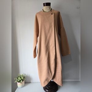 Suzanne Betro Camel Draped Long Lightweight Coat. Size 1X